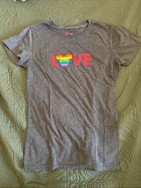 Disney Gray Tee with Rainbow Mickey LOVE Graphic